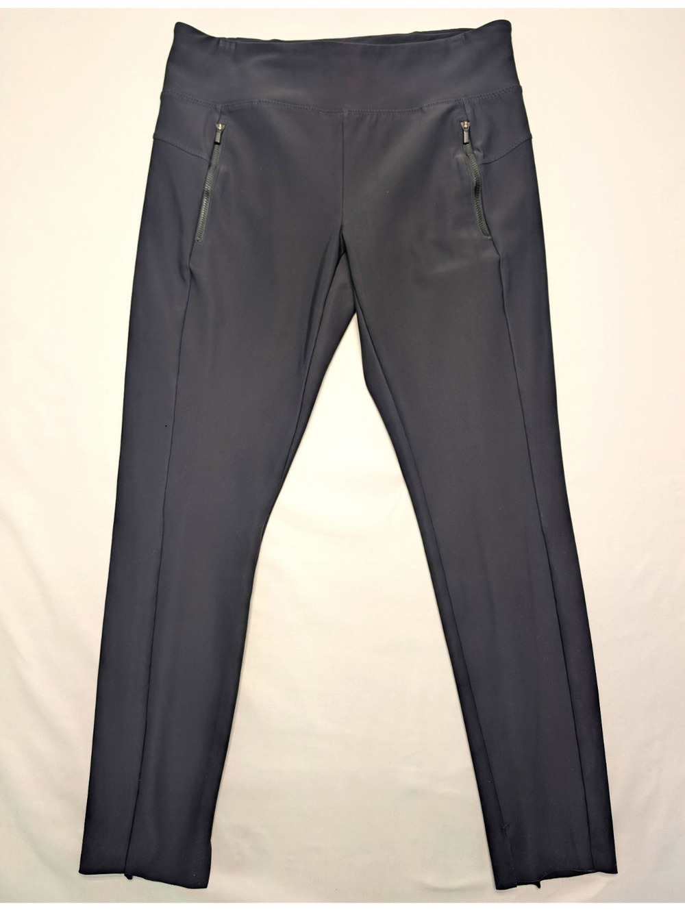 Athleta Black Stellar Tight Pants Leggings Zip Pockets Pull On Raw Hem Sz M